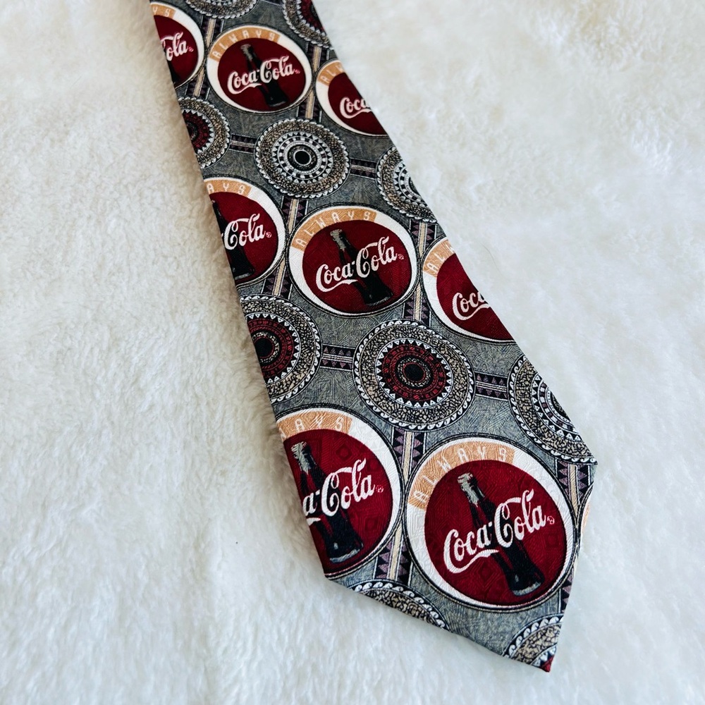 VINTAGE Coca Cola Coke Always Branded Neck Tie Logo Bottle